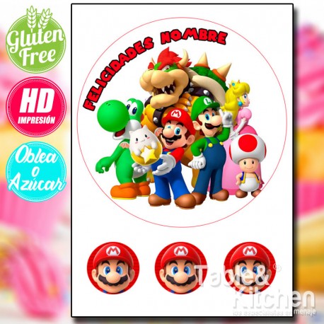 IMPRESSÃO COMESTÍVEL PARA BOLO MARIO BROS + 3 BISCOITOS MODELO 004