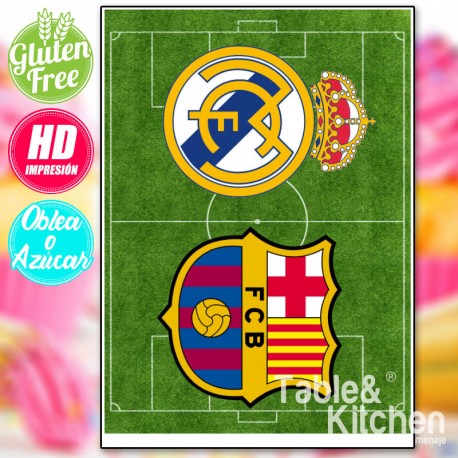 IMPRESSÃO COMESTÍVEL PARA BOLO REAL MADRID/BARCELONA MODELO 001