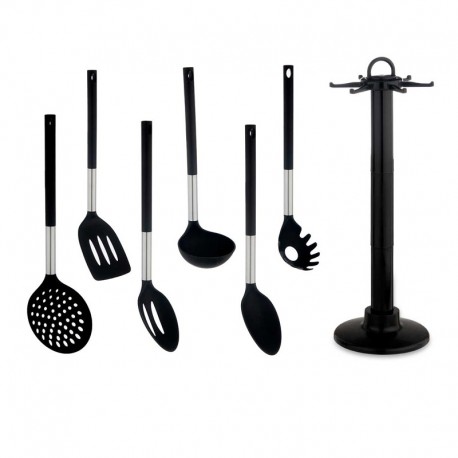 CONJUNTO 7 PEÇAS UTENSÍLIOS DE COZINHA PRETO PRATA