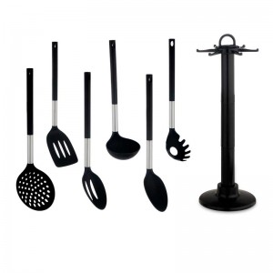 CONJUNTO 7 PEÇAS UTENSÍLIOS DE COZINHA PRETO PRATA - 1