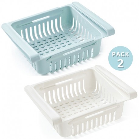 SET 2 ORGANIZADOR DE NEVERA AZUL Y BLANCO EXTENSIBLE