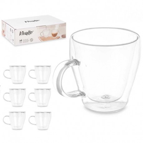 CAJA 6 TAZAS DESAYUNO BOROSILICATO DOBLE PARED 270ML