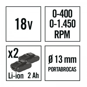 TALADRO PERCUTOR BATERÍA RATIO AR18-2PNM - 2