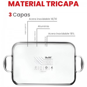 GRILL PLANCHA INOX TRIPLY NATURAL 38X25CM - 5