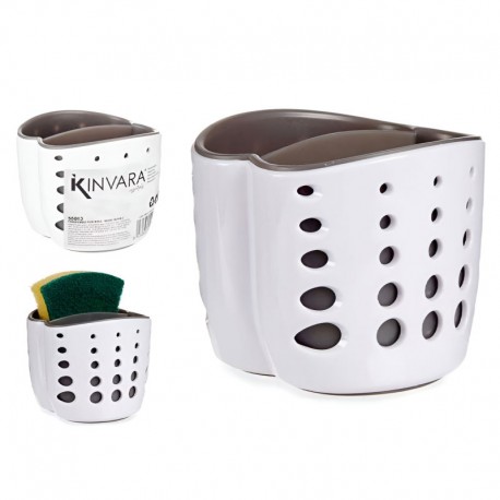 SUPORTE PARA ESPONJAS DUPLO PLASTICO BRANCO E CINZA