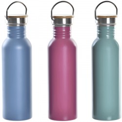 GARRAFA DE AÇO INOX COM TAMPA BAMBU 800ML